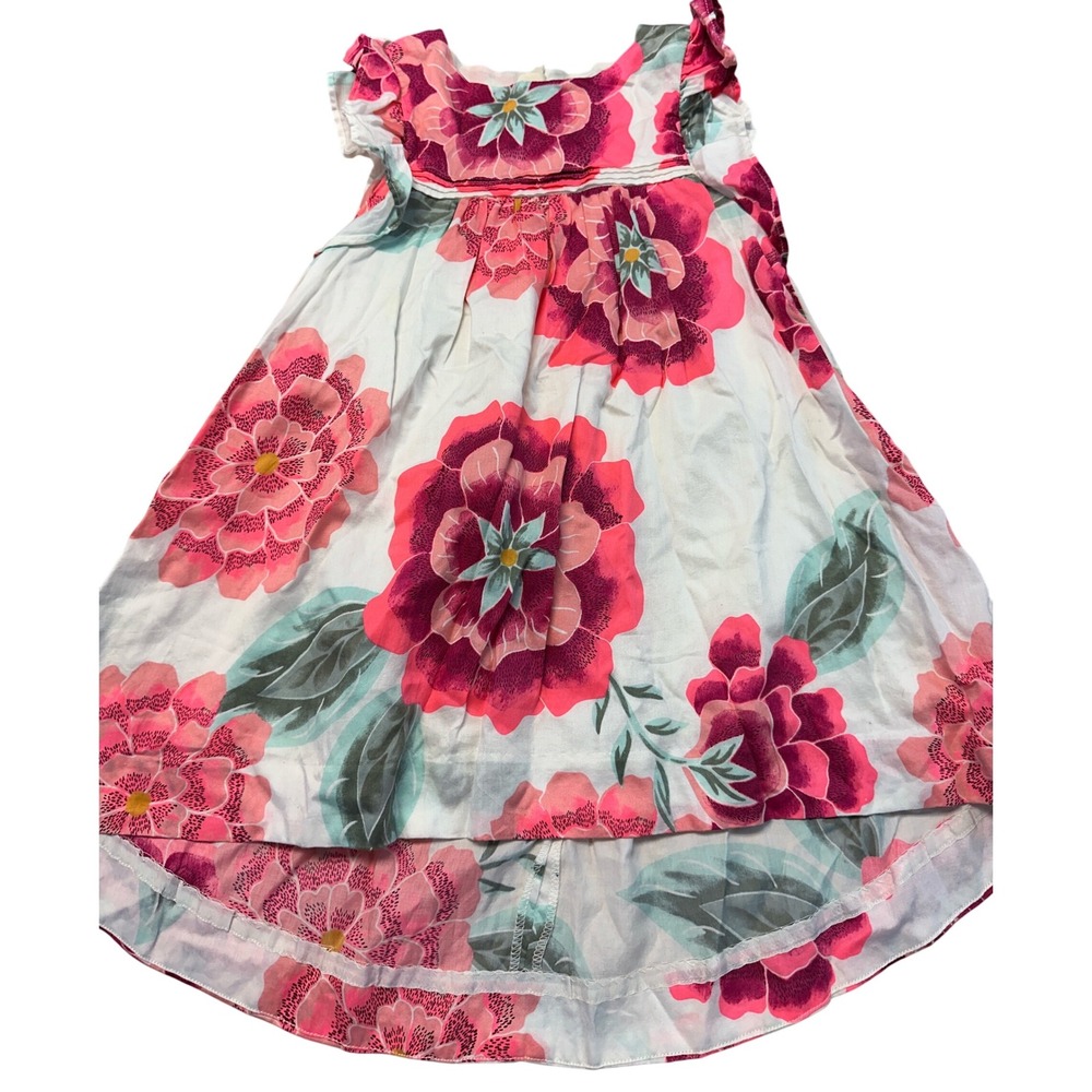 Tea Collection Girls Floral Print Hi-Low Dress Size 3 Pink White
